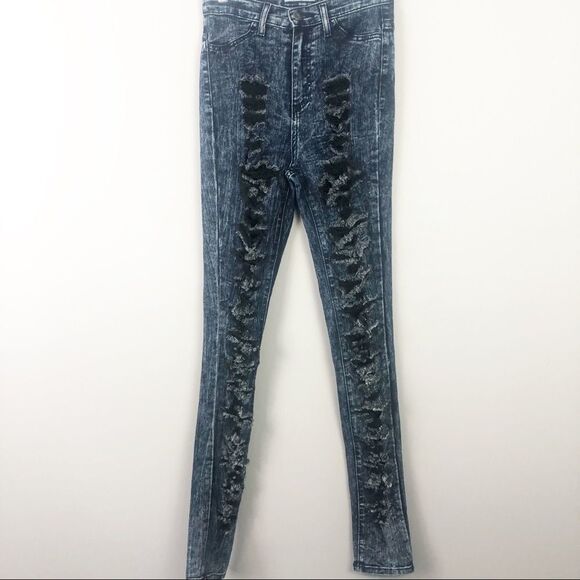 GJG DENIM | Acid Wash Distressed Jeans Fully Slashed Front Women’s Junior Size 5 - Picture 1 of 7